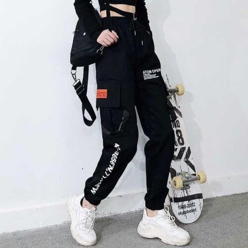Cargo Pants Women Streetwear Lace up Pants cargo pants Female Ankle Banded Harem Pants Black Hip Hop High Waist Pants trousers