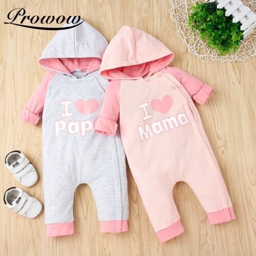 Prowow I Love Mama Baby Girl Hooded Clothes Newborn Jumpsuit For Kids Baby Sleepwear Long Sleeve Babys Rompers Infant Clothing
