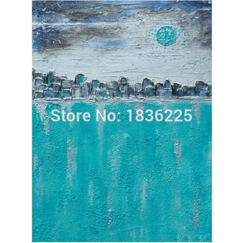 Home Decoration Beautiful Lake Blue Landscapes Abstract Building Paintings on Canvas Hand Painted Oil Painting