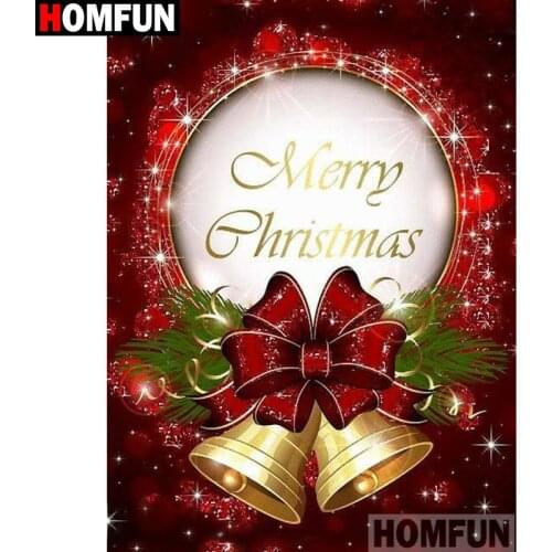 HOMFUN Art 5D Diy Diamond Painting "Christmas bell Text" Diamond Pictures Cross Stitch 3D Rhinestone Embroidery Decor A27830