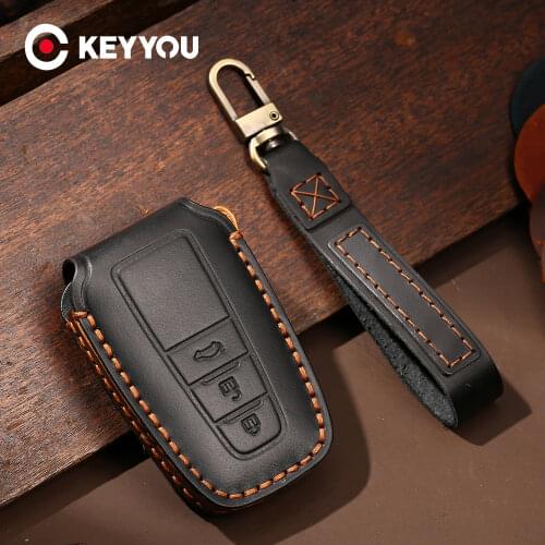 KEYYOU Genuine Leather Car Key Case For Toyota Fortuner Prado Avalon Camry C-HR Prius Prius Prime 2016 2017 2018 2019 3 Buttons