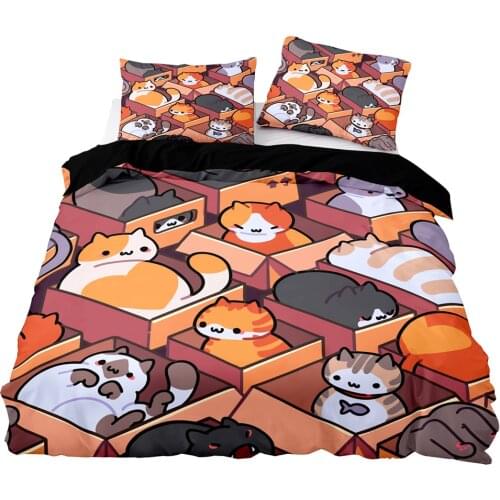 Cartoon Style Cat Pattern Duvet Cover Set With Pillowcase,200x200 Quilt Cover,228×228 Blanket Cover,HD Printing Bedding Set