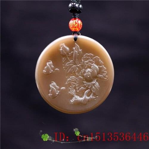 Brown Jade Butterfly Pendant Charm Flower Amulet Natural Fashion Carved Women Chinese for Jadeite Gifts Necklace Jewelry
