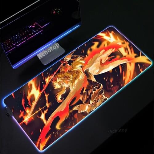 Demon Slayer RGB Mouse Pad Computer Gamer Mous Pad XXL LED Padmouse Agatsuma Zenitsu Mousepad Ergonomic Gadget Office Desk Mat