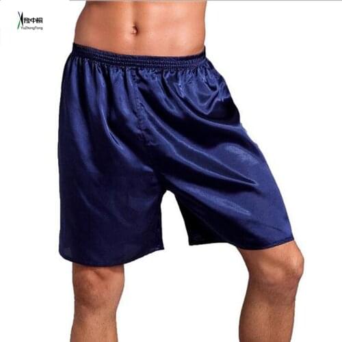 Summer New Mens Solid Satin Pajamas Pyjamas Pants Male Casual Lounge Short Pants Loose Soft Sleep Bottoms Size L XL 2XLTBG0612
