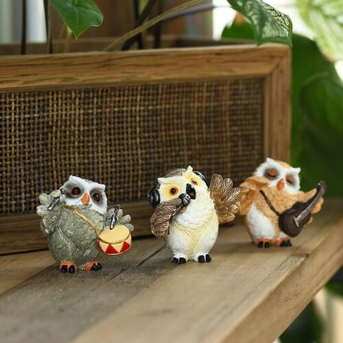 Pastoral Resin Mini Owl Figurines Ornaments Living Room Desktop Miniature Animal Statue Decorative Garden Decoration Accessories