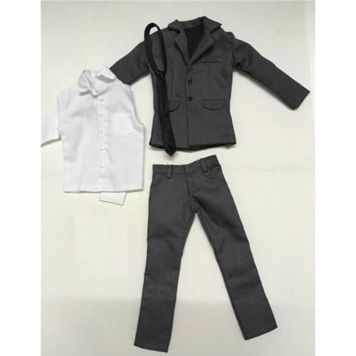Mnotht 1/6 Scale Grey Suit Clothing set with Pants White Shirt Tie for 12in Phicen Hottoy Action Figure Collection