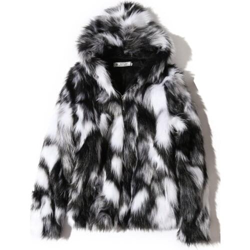 2021 Winter Warm Plus Fleece Faux Fur Fox Fur Casual Mens Hooded Jacket Thick Boutique Fashionable Male Slim Coats Size S-5XL