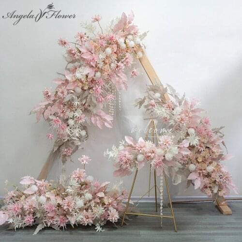 Custom Pink Wedding Table Floral Artificial Flower Row Arrangement Party Scene Display Wedding Background Flower Wall Decoration