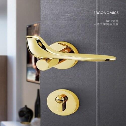 Gold Bird Modern Minimalist Split Door Lock Set Bedroom Interior Door Handle Door Lock Door Hardware Handles With Lock Body
