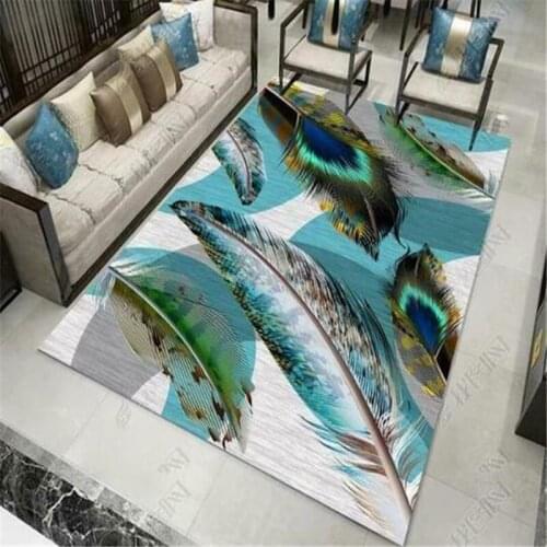 Peacock Feather carpet Floor Mat Rug Non-slip Mat Dining Room Living Room Soft Bedroom Carpet