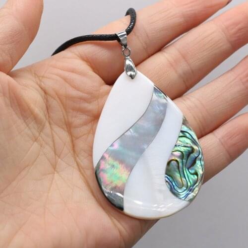 Natural Shell Necklace With Drop-Shaped Stripe Pendant Leather Cord 2MM Charms For Elegant Women Love Romantic Gift