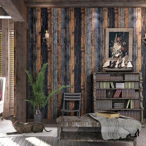 Q QIHANG Retro Nostalgic Imitation Wood Grain 3D House Trend Bar Restaurant Cafe PVC Wallpaper Roll Orange Color 5.3m2