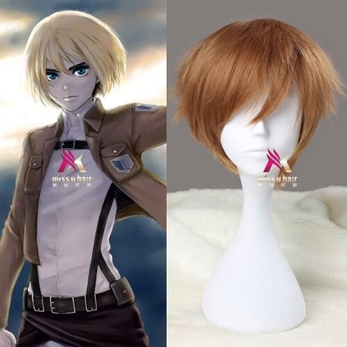 Attack On Titan Armin Arlert Short Silky Straight Boys Shaggy Layered Yellow Bob Synthetic Cosplay Wig+ Wig Cap