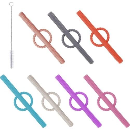 Hollow Teething Tube Soft Silicone Textured Teether Stick for Sensory Exploration Chewing Nursing Soother Molar Toy for Newborn