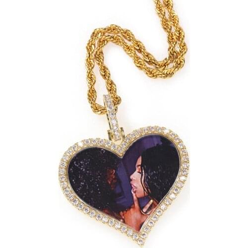 Custom Heart Shape Photo Frame Photo Pendant Necklace AAA Zircon For Men Women Gold Silver Color Bling Iced Out Rapper Jewelry