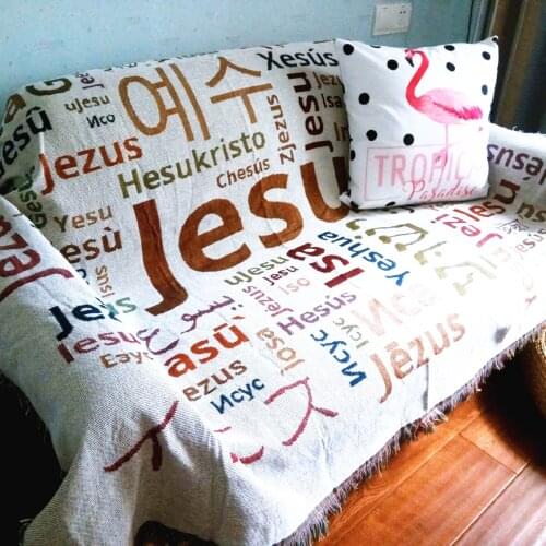 Shabby chic "Jesus" Cotton Carpet Thick Blanket Throw Mat Sofa Towel Blanket Bed Cover Living Room Felts Tapestry Vintage Decor