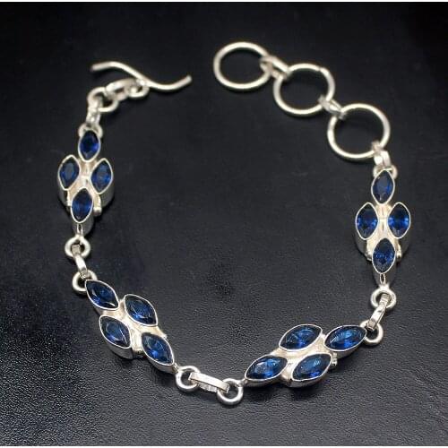 Amazing New Arrival Shiny BlueTopaz Silver Color Charms Links Bracelets For Women 8.25 Inch HD751