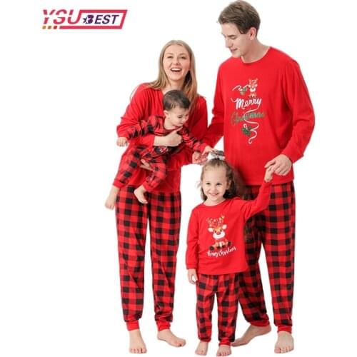 Christmas Deer Family Matching Pajamas Plaid Father Mother Children & Babys Sleepwear Mommy and Me Xmas Pjs Clothes Tops+Pants