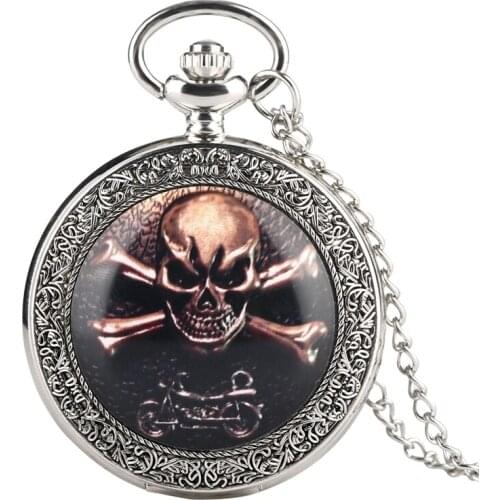 Silver Pirate Skull One Piece Cross Sword Quartz Pocket Watch Retro Pendant Necklace Women Men Kids Watches Chain Gift