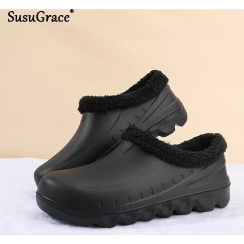 Susugrace Winter Men Chef Shoes Waterproof Non-slip Work Shoes for Male Kitchen Hotel Restaurant Footwear Slip-on Big Size 38-49