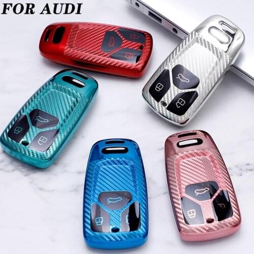 TPU Carbon Fiber Styling Car Remote Key Cover Case Shell Key Bag Holder Protector For Audi A4 A5 A6 Q5 Q7 QT S4 S5 8S B9 8W