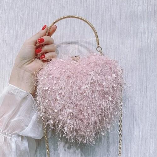 Heart Shape Evening Clutch Bag Sweet Solid Color Tassel Women Handbag Wedding Clutch Purse Female Party Shoulder Bag ZD1699