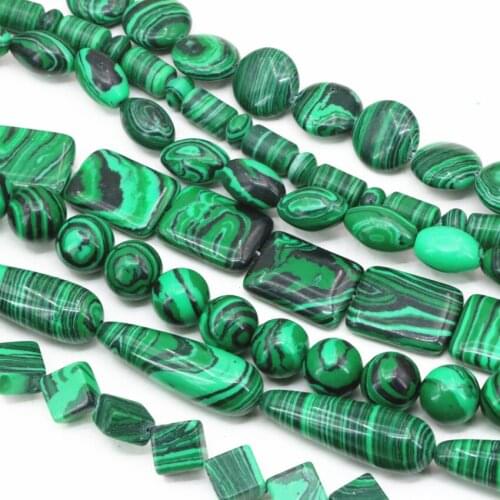 9 shape green synthetic veins malachite calaite stone abacus barrle rice cube rectangle coin oval loose beads jewelry 15" B363