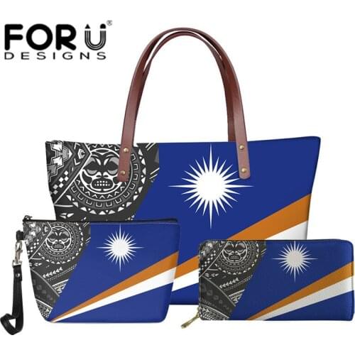 Women Luxury Shoulder Bag Purse 3Pcs/Set Polynesian Samoa Style Marshall Islands Flag Print Female Shopper Handbag Large Bolsa