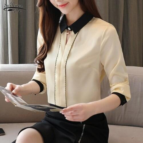 Solid Loose Women Tops and Blouse 2021 Fashion Long Sleeve Office Lady Silk Chiffon Shirts Women Elegantes Camisas Mujer 8390 50