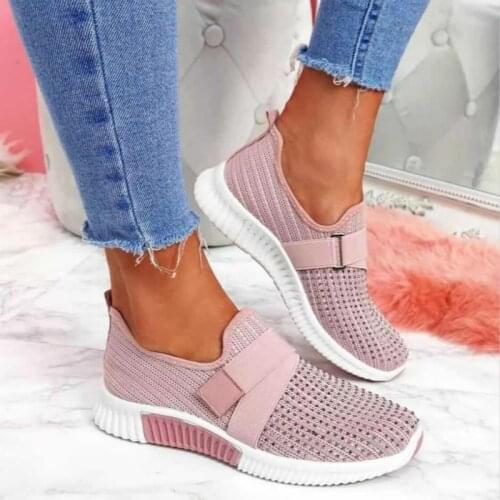 2021 Fashion Women Casual Shoes Spring Crystal Solid Female Mesh Sneakers Casual Flat Shoes Women Flats Ladies Sport Shoes White
