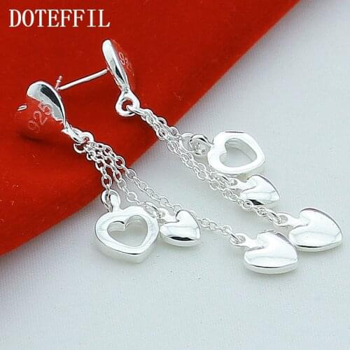 DOTEFFIL 925 Sterling Silver Solid Hollow Heart Drop Earrings For Woman Wedding Engagement Fashion Party Charm Jewelry