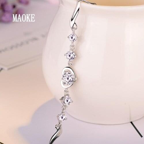 Promotions S925 Sterling SV Fashion Jewelry Inlay Zircon Love Heart Bracelet for Womens Fashion Gifts