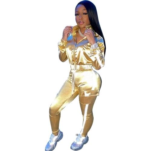 Echoine Reflective strip Patchwork 2 piece set women Tracksuit jacket Pants Set jogging femme Sportwear Matching Set two piece