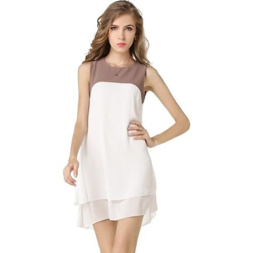 Women 2019 Summer Style Sleeveless Patchwork chiffon dress