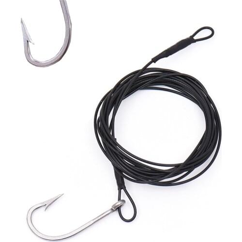 1 Pcs 3M Anti-bite Line Fishing Leashes Stainless Steel Wire Leader Leash For Huge Sea Shark Fishing Lead Core With Hook H06