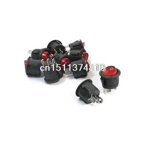 10 x AC 250V 6A 125V 10A 19mm Mounting Dia Red Round Sign SPDT Rocker Switches
