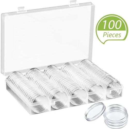 100Pcs 30mm Rectangle Coin Capsules Storage Organizer Box Transparent Organized Holder with cover for Coin Collection Supplies