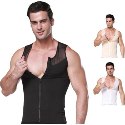 2020 Mens Body Shaper Posture Corrector Zipper Skin Color Chest Slimming Vest Tummy Shaper Vest Male Chest Compression Shirt