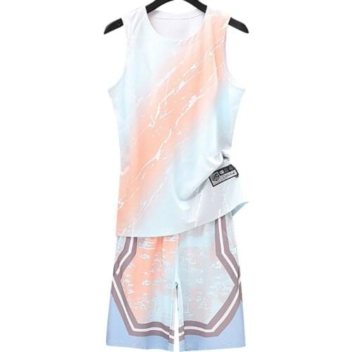 2021 Summer Men Macaron Color Suit “Xiangyun” “Pine” Element Set O-Neck Sleeveless Vest Light Colored Sportswear