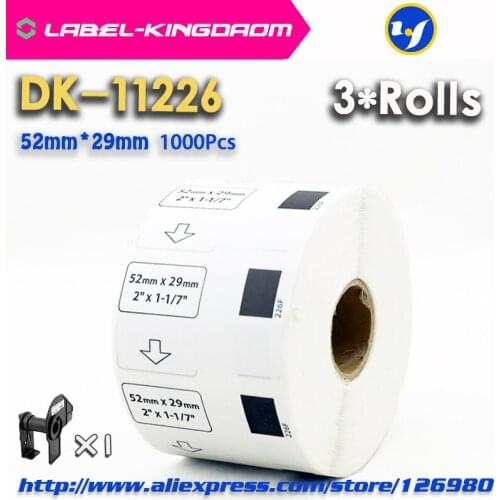 3 Refill Rolls Compatible DK-11226 Label 52mm*29mm 1000Pcs Compatible for Brother Label Printer QL-700/720 White Paper DK-1226