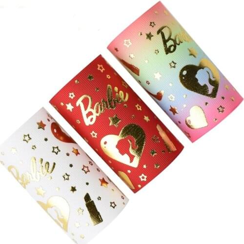 50yards 75mm Gold Foil Hearts lipstick High heels Grosgrain Ribbon Girl designs For DIY Accessories Welcome Custom Printed
