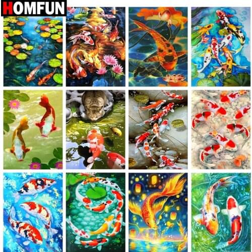 HOMFUN Full Square/Round Drill 5D DIY Diamond Painting "Fish & lotus leaf" Embroidery Cross Stitch 5D Home Decor Gift