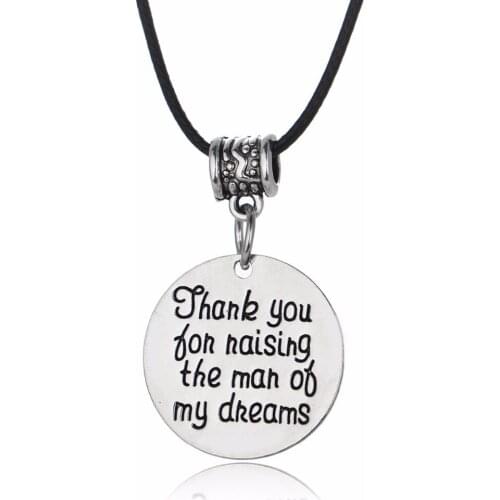 Bespmosp 24PC/Lot Thank You For Raising The Man Of My Dreams Leather Chain Pendant Necklace For Mother Father Teachers Day Gift