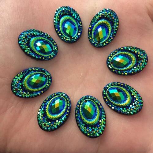 Shiny 60PCS AB Resin 13*18mm Oval Peacock Eye FlatBack Rhinestone Scrapbook Wedding 2 Hole Appliques Ornament SF108