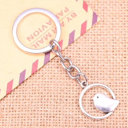 20pcs New Fashion Keychain 20mm circle little bird Pendants DIY Men Jewelry Car Key Chain Ring Holder Souvenir For Gift