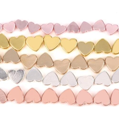 50pcs Natural Multicolor plated Heart Shape Hematite Stone Beads Round Loose Spacer Beads For Jewelry Making 6/8mm Bracelet