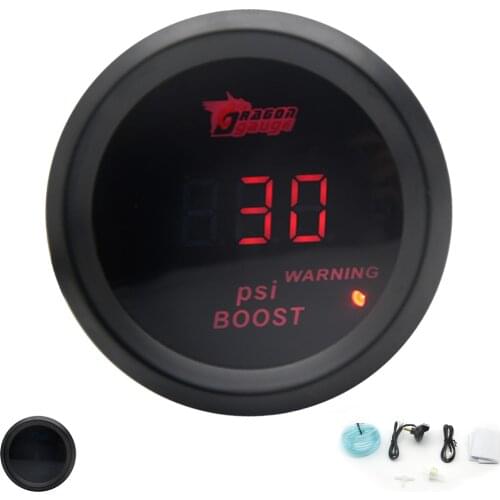 DRAGON GAUGE PSI 52MM Boost Turbo Gauge Digital Red led Black Case