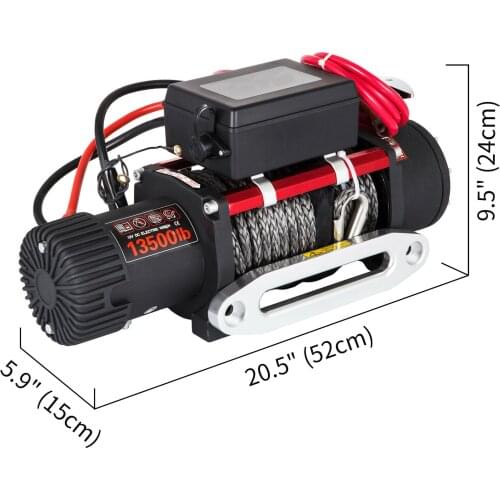 VEVOR 12V 13500LBS Electric Synthetic Rope Winch 6123.5Kg Gear Train Roller Fairlead Electric Winch ATV Recovery Winch