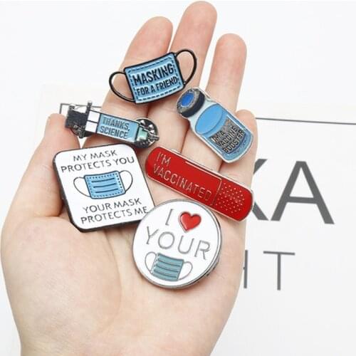 1PCS International Fashion Medical Series Brooch I'M VACCINATED Enamel Pins Brooches for Women Men Enamel Pin Jewelry Gifts